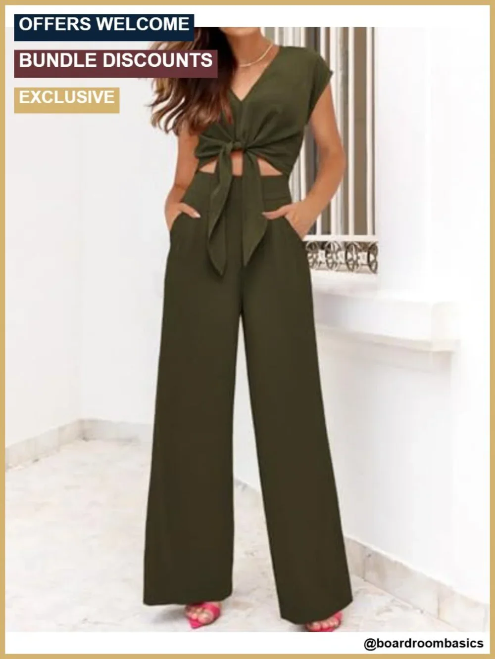 Two Piece Outfits for Women V Neck Crop Top Wide Leg Pants Polyester Lounge Set